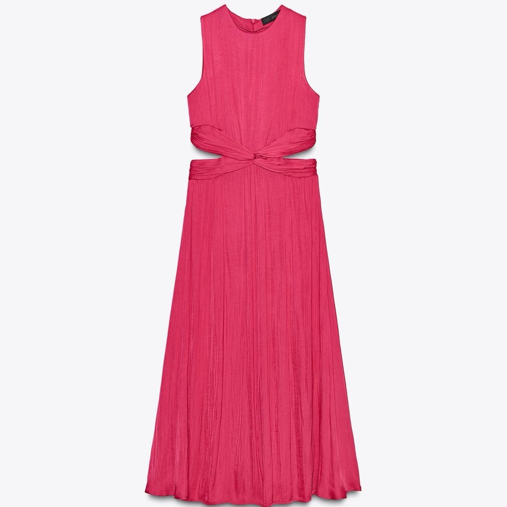 Zara Satin effect cut out sleeveless midi dress fuchsia. S NWT - Picture 9 of 17